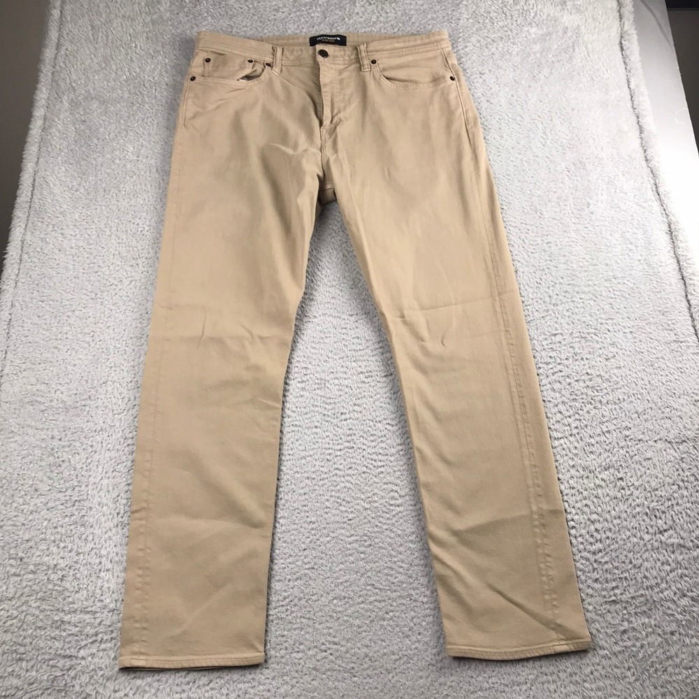 Revtown Sharp Pants Mens 38x32 Khaki Tan Decade Denim Slim Straight Stretch